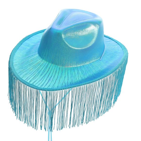 4944 Blue Cowboy Hat With Fringe, Fringe For Women- Glitter main image 5